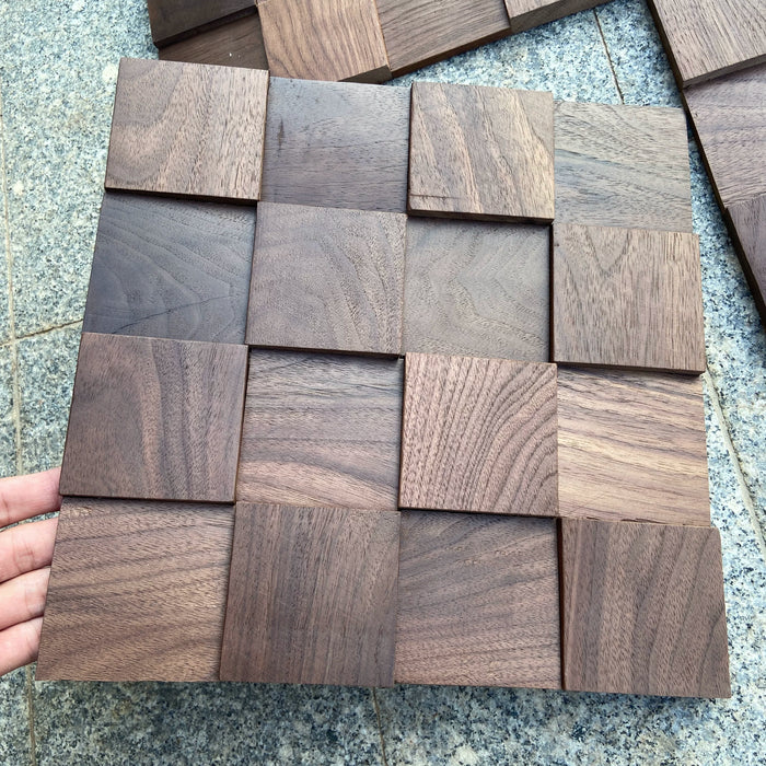 Square Black Walnut Solid Wood Mosaic Background for Coffee Shop, TV Bar Wall Decoration