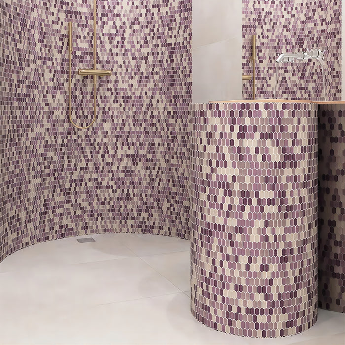 Purple Mixed Hexagon Accent Glass Mosaic Tiles Curved Decorative Wall Backsplash CGMT2428