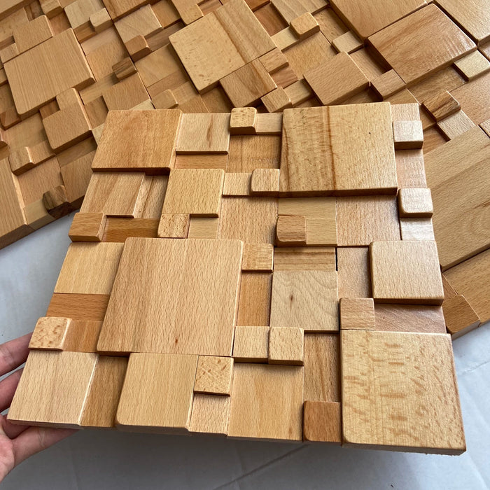 Beech Wood TV Background Wall, Solid Wood Mosaic, Light Luxury Decorative Sound Insulation Panel
