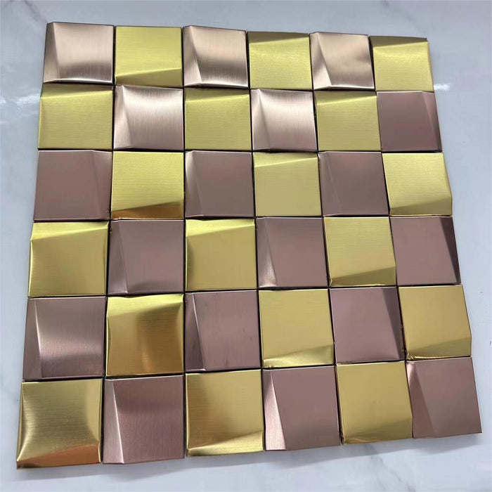 3D Art Brushed Glossy Rose Gold Stainless Steel Wall Tile Backsplash SMMT1901 Bathroom Metallic Mosaic Tile