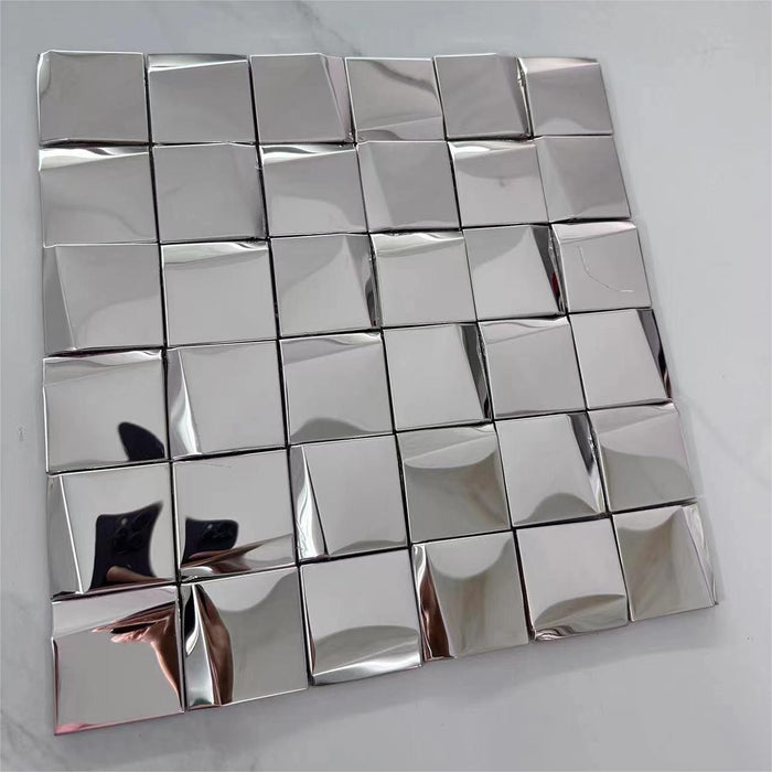 3D Art Silver Glossy Metal Mosaic Stainless Steel Kitchen Bathroom Back Splash Tile SMMT19027