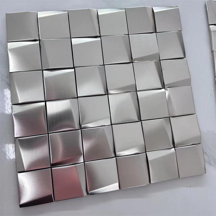 3D Art Matte Brushed Silver Metal Mosaic Stainless Steel Kitchen Backsplash Tile SMMT1902