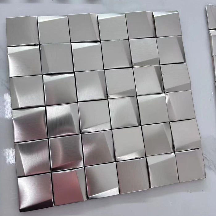 3D Art Matte Brushed Silver Metal Mosaic Stainless Steel Kitchen Backsplash Tile SMMT1902