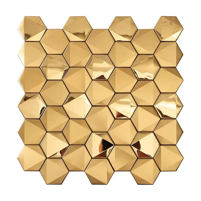 Gold 3D Hexagon Metal Stainless Steel Mosaic for Bathroom Hotel Bar Counter Wall Tiles SSMT241119