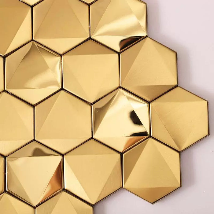 Gold 3D Hexagon Metal Stainless Steel Mosaic for Bathroom Hotel Bar Counter Wall Tiles SSMT241119