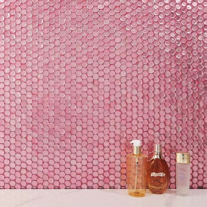 Pink Penny Round Glass Mosaic Bathroom Background Kitchen Back Splash Wall Tile CGMT241119