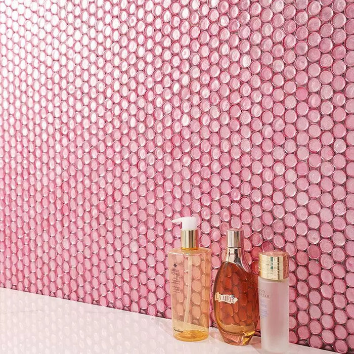 Pink Penny Round Glass Mosaic Bathroom Background Kitchen Back Splash Wall Tile CGMT241119