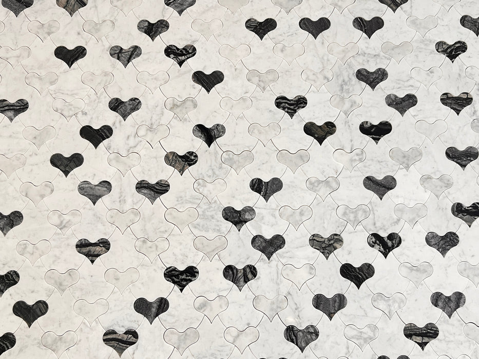 Water Jet Heart Shape Mosaic Natural Gray Mix White Marble Tile for Kitchen Backsplash Wall Flooring Tiles STMT06251