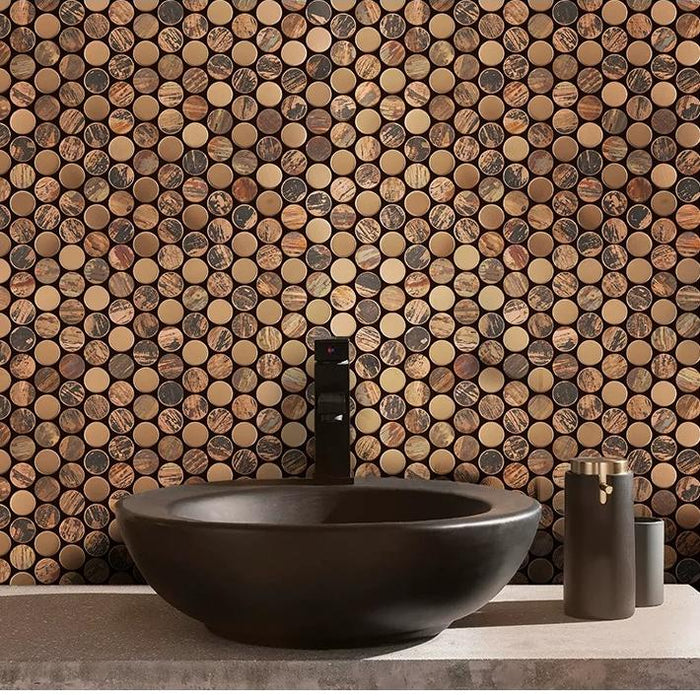 Vintage Penny Round Copper Metal Stainless Steel Mosaic Background Kitchen Wall Tile Backsplash SSMT1203