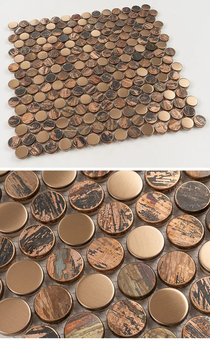 Vintage Penny Round Copper Metal Stainless Steel Mosaic Background Kitchen Wall Tile Backsplash SSMT1203