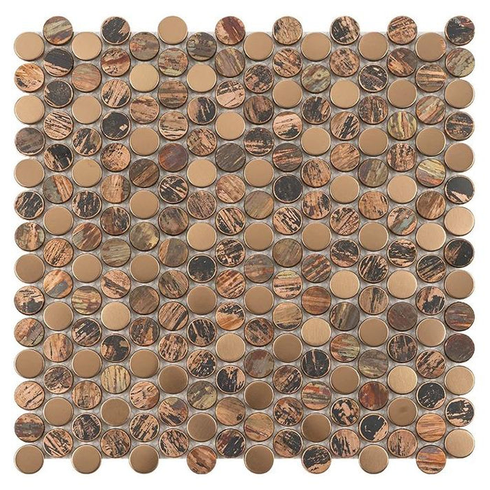 Vintage Penny Round Copper Metal Stainless Steel Mosaic Background Kitchen Wall Tile Backsplash SSMT1203