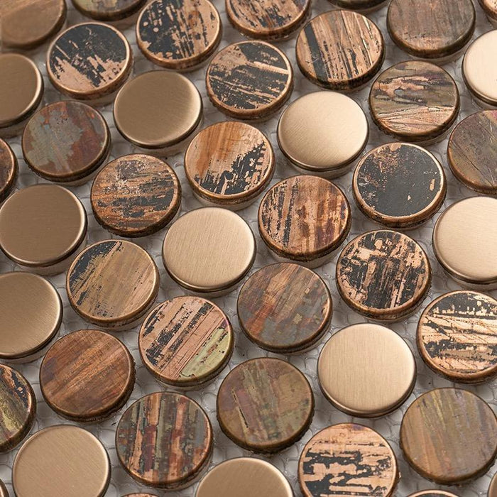 Vintage Penny Round Copper Metal Stainless Steel Mosaic Background Kitchen Wall Tile Backsplash SSMT1203