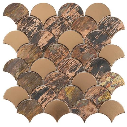 Fish Scale Fan Shape Copper Vintage Metal Stainless Steel Mosaic Kitchen Wall Tiles Backsplash SSMT1204