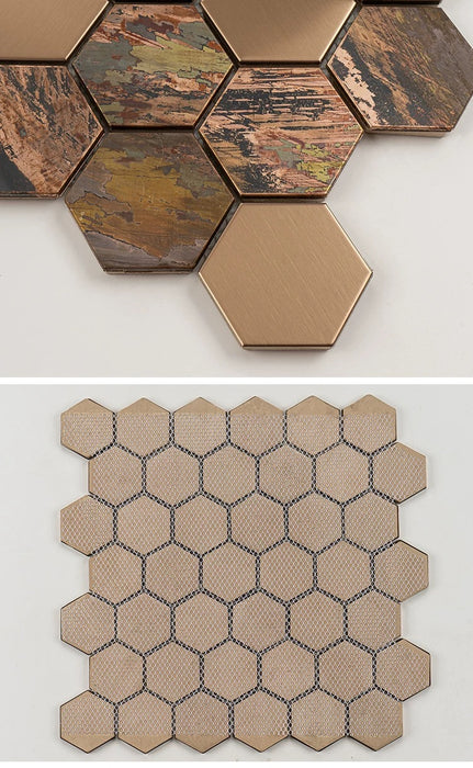 Vintage Hexagon Copper Metal Stainless Steel Mosaic Background Kitchen Wall Tile Backsplash SSMT1205