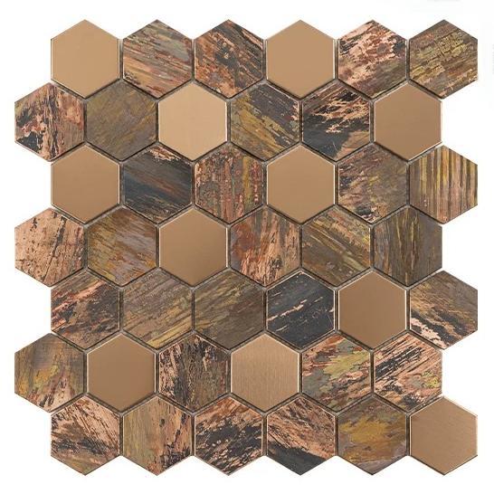 Vintage Hexagon Copper Metal Stainless Steel Mosaic Background Kitchen Wall Tile Backsplash SSMT1205