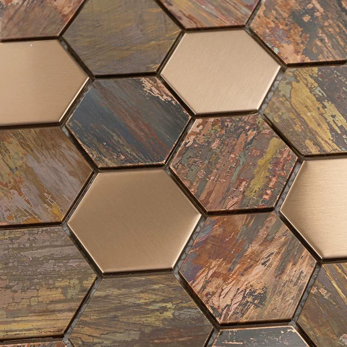 Vintage Hexagon Copper Metal Stainless Steel Mosaic Background Kitchen Wall Tile Backsplash SSMT1205