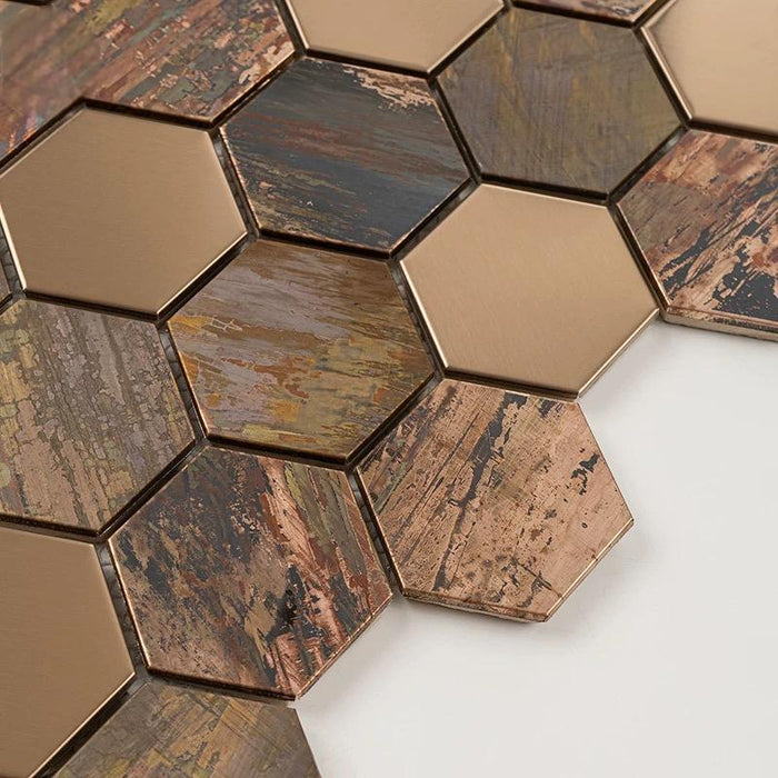 Vintage Hexagon Copper Metal Stainless Steel Mosaic Background Kitchen Wall Tile Backsplash SSMT1205