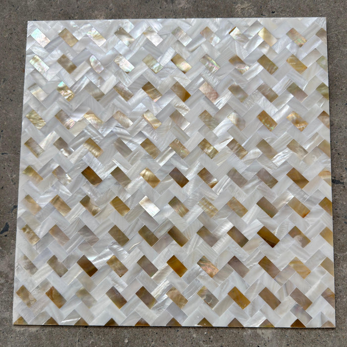 Herringbone Weave Seamless Gold Mix White Mother of Pearl Tile Backsplash Shell Mosaic Wall MOPSL031