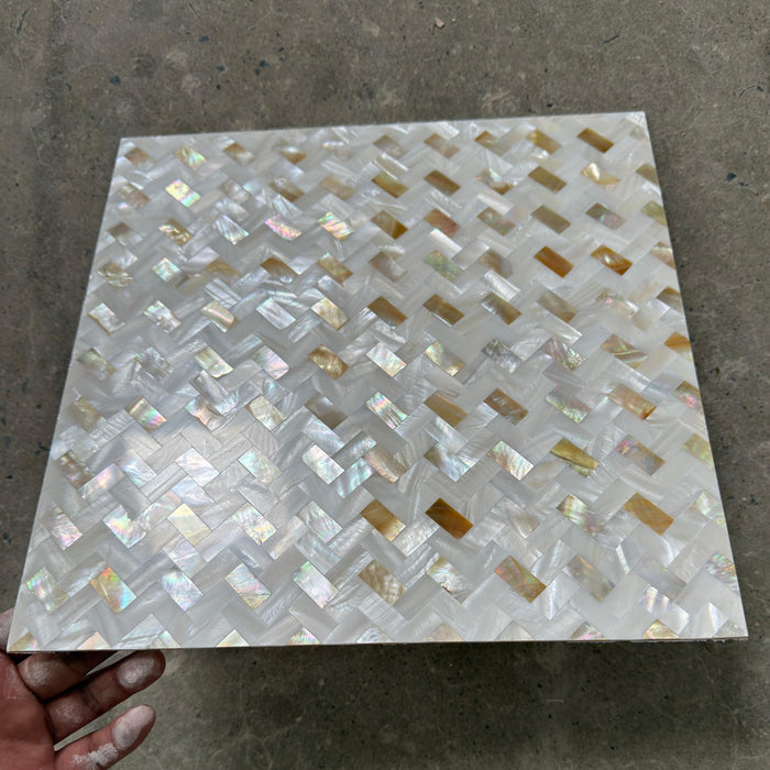 Herringbone Weave Seamless Gold Mix White Mother of Pearl Tile Backsplash Shell Mosaic Wall MOPSL031