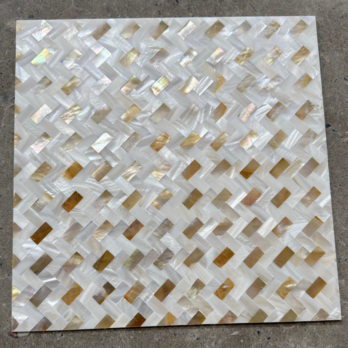 Herringbone Weave Seamless Gold Mix White Mother of Pearl Tile Backsplash Shell Mosaic Wall MOPSL031