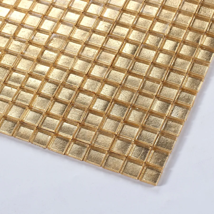 Square Gold Foil Glass Mosaic Tile for Backsplash Kitchen Bathroom Wall Decor