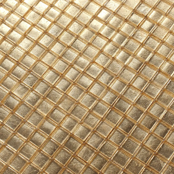 Square Gold Foil Glass Mosaic Tile for Backsplash Kitchen Bathroom Wall Decor