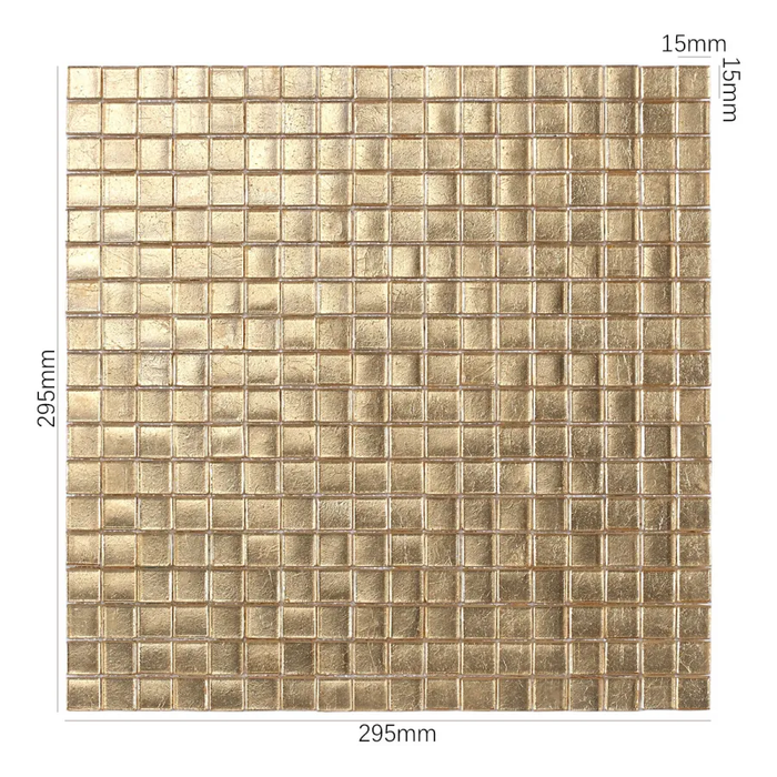Square Gold Foil Glass Mosaic Tile for Backsplash Kitchen Bathroom Wall Decor