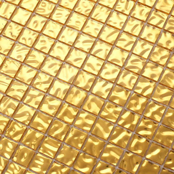 Glossy Gold Glass with Wavy Square Mosaic Wall Tile Backsplash
