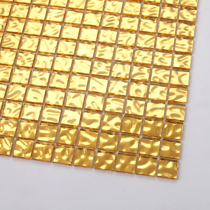 Glossy Gold Glass with Wavy Square Mosaic Wall Tile Backsplash