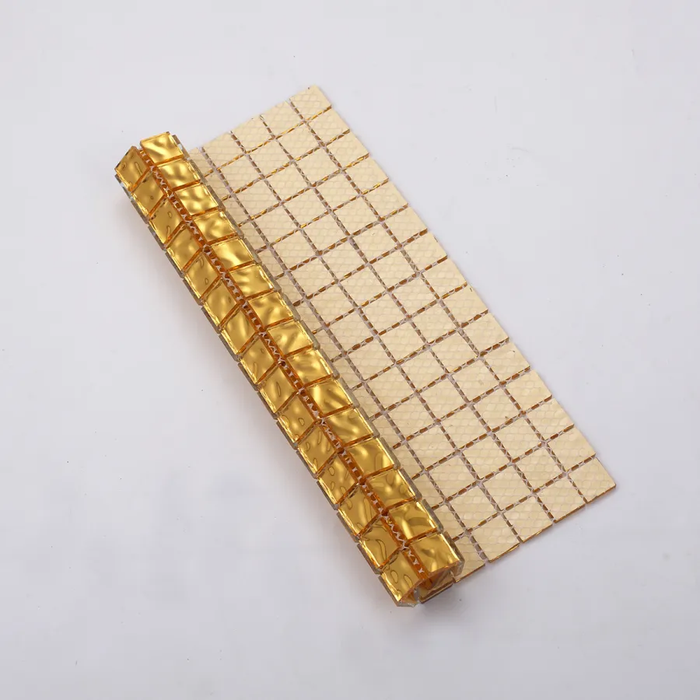 Glossy Gold Glass with Wavy Square Mosaic Wall Tile Backsplash
