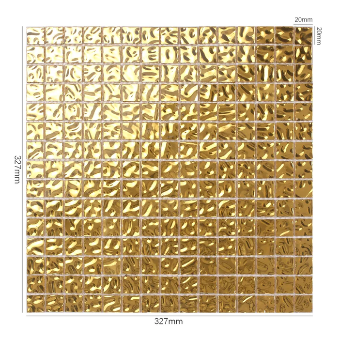 Glossy Gold Glass with Wavy Square Mosaic Wall Tile Backsplash