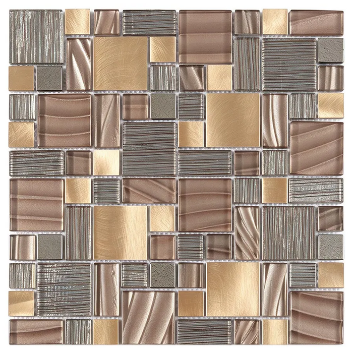 Bronze Glass mix Gold Aluminum Metal Stainless Steel Mosaic Wall Tile