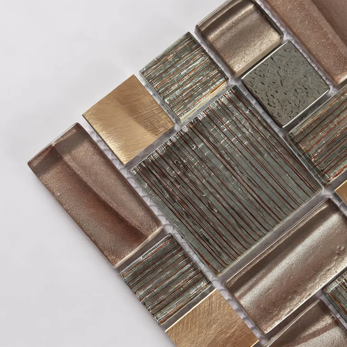 Bronze Glass mix Gold Aluminum Metal Stainless Steel Mosaic Wall Tile