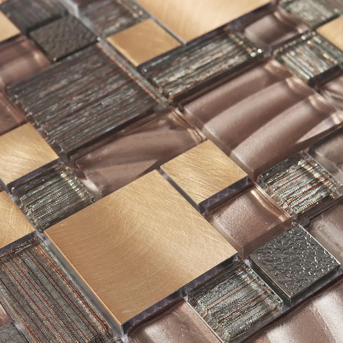 Bronze Glass mix Gold Aluminum Metal Stainless Steel Mosaic Wall Tile