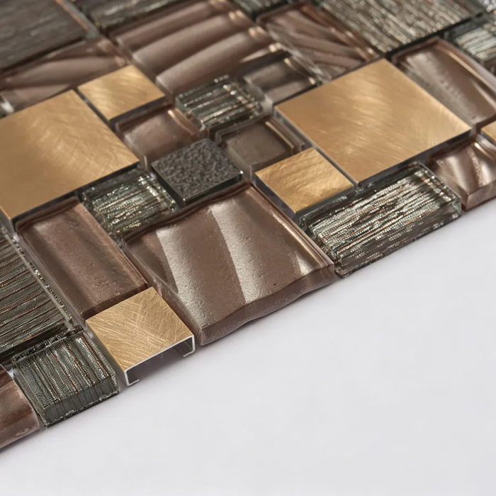 Bronze Glass mix Gold Aluminum Metal Stainless Steel Mosaic Wall Tile