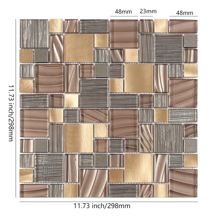 Bronze Glass mix Gold Aluminum Metal Stainless Steel Mosaic Wall Tile
