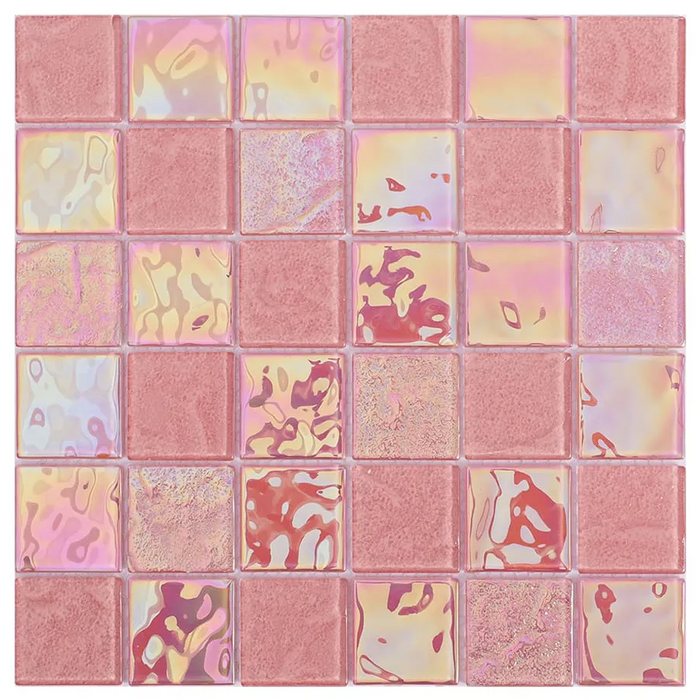 Iridescent Pink Glass Mosaic Kitchen Backsplash and Bathroom Tile