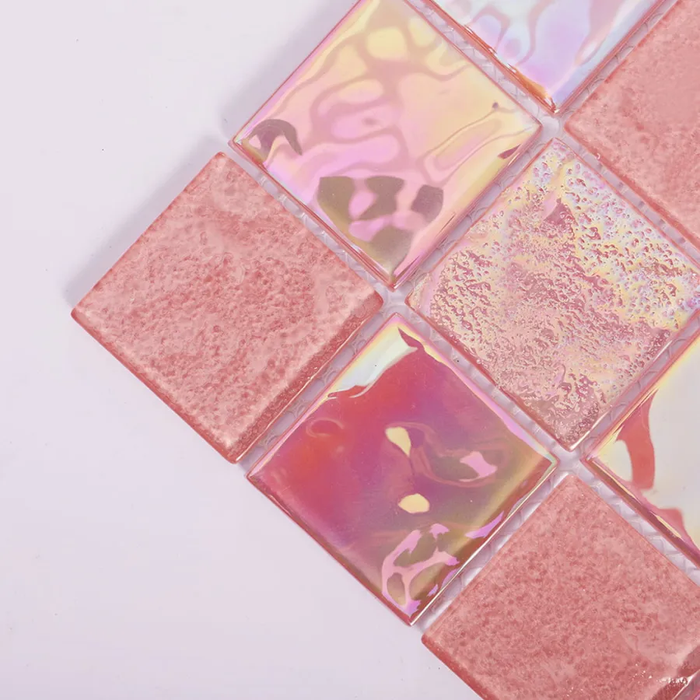 Iridescent Pink Glass Mosaic Kitchen Backsplash and Bathroom Tile