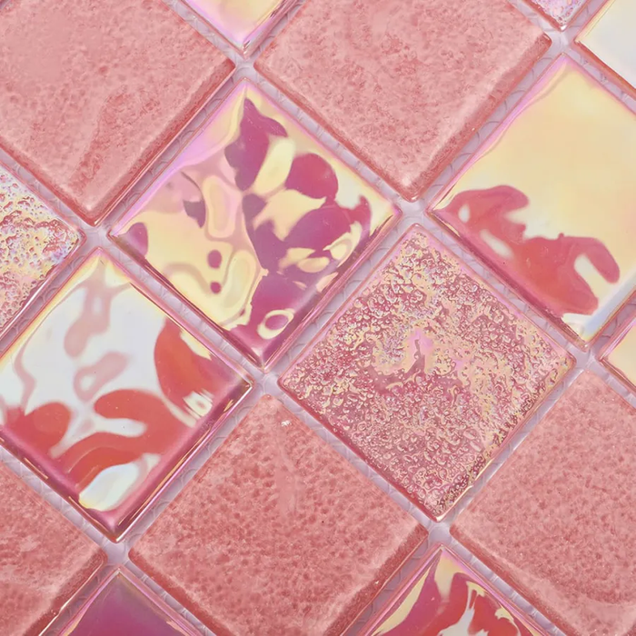 Iridescent Pink Glass Mosaic Kitchen Backsplash and Bathroom Tile