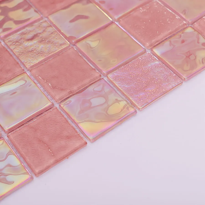 Iridescent Pink Glass Mosaic Kitchen Backsplash and Bathroom Tile