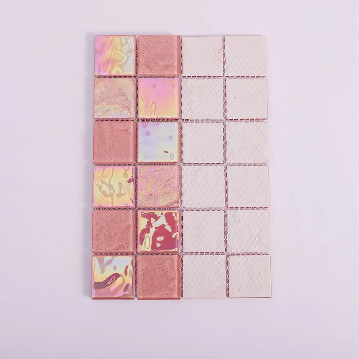 Iridescent Pink Glass Mosaic Kitchen Backsplash and Bathroom Tile