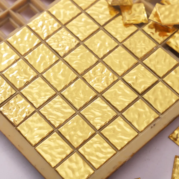 24K Gold Wave Textured Glass Mosaic Kitchen and Bathroom Wall Backsplash Tile