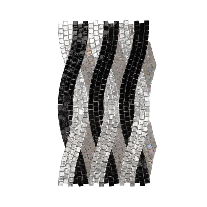 Hand Cut Black mix Silver Foil Glass Mural Mosaic Wall Art Tile