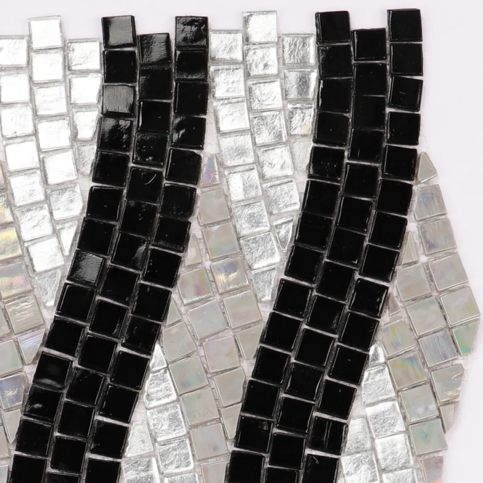 Hand Cut Black mix Silver Foil Glass Mural Mosaic Wall Art Tile