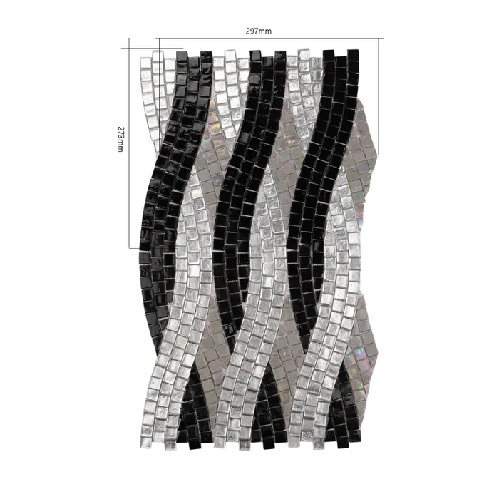 Hand Cut Black mix Silver Foil Glass Mural Mosaic Wall Art Tile