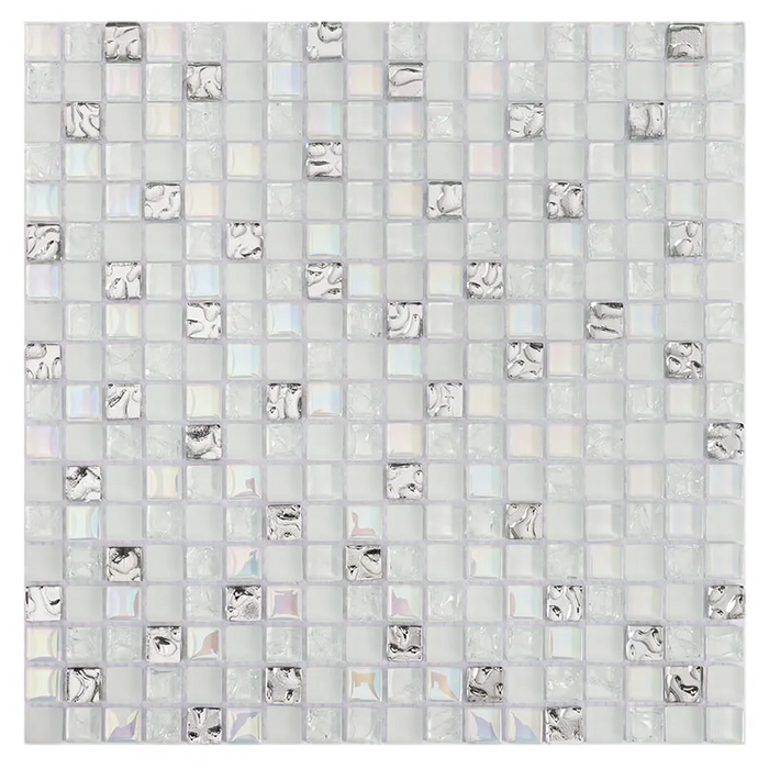 White Silver Iridescent Crystal Glass Mosaic Backsplash Wall Tile