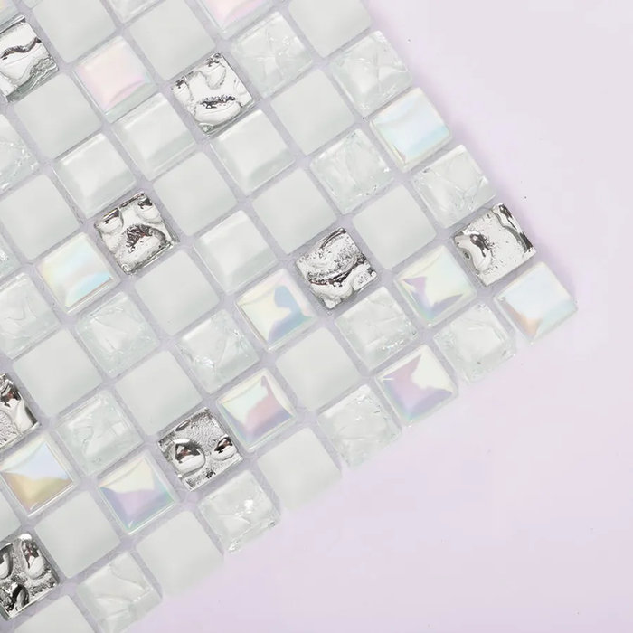 White Silver Iridescent Crystal Glass Mosaic Backsplash Wall Tile