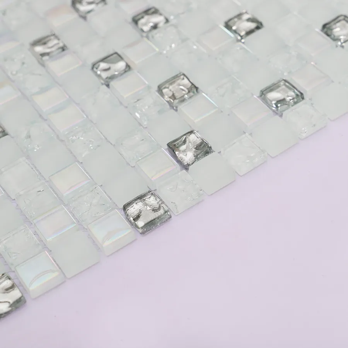 White Silver Iridescent Crystal Glass Mosaic Backsplash Wall Tile