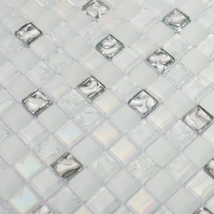 White Silver Iridescent Crystal Glass Mosaic Backsplash Wall Tile