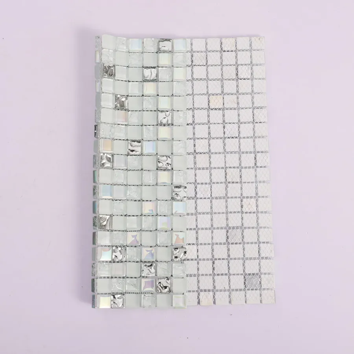 White Silver Iridescent Crystal Glass Mosaic Backsplash Wall Tile